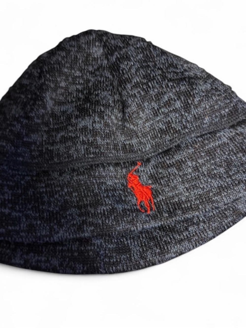 Ralph Lauren Dark Gray Knit Beanie with Red Polo Emblem